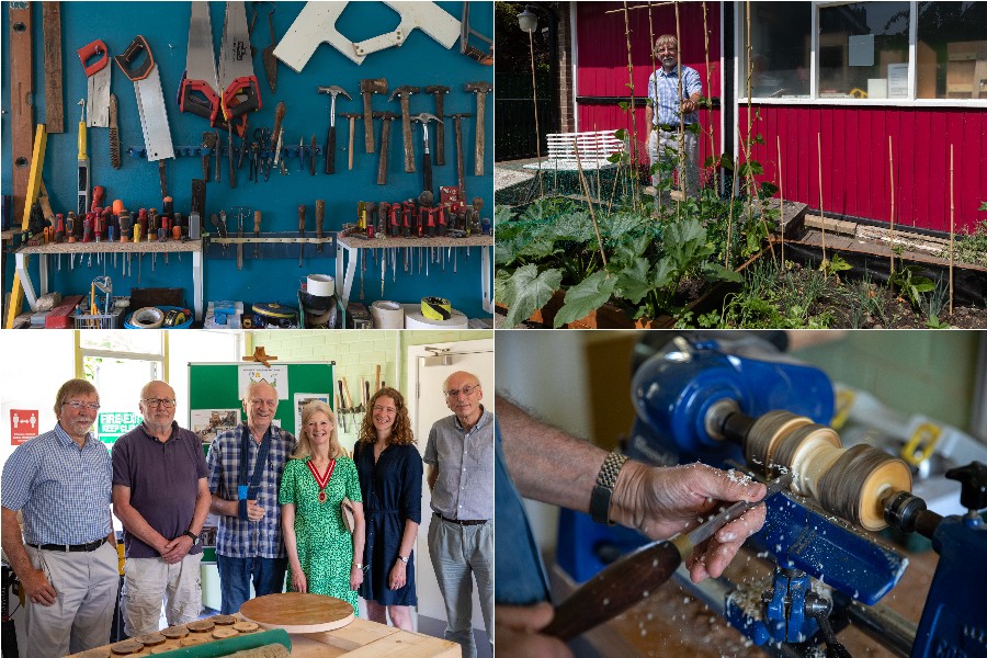 Collage of the inside of a men's shed