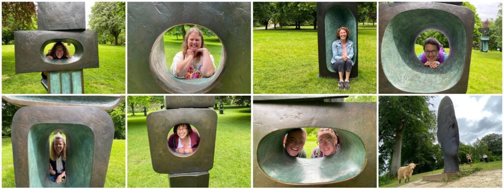 collage of Two Riding staff peeping through Sculptures